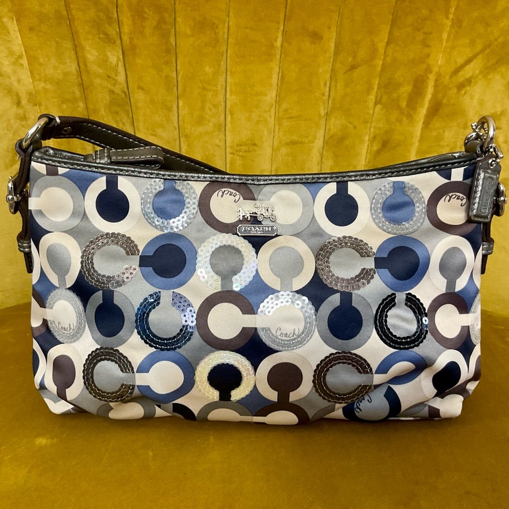 COACH 1941 Madison Op Art Sateen Demi Sequin Blue & Grey Shoulder Bag
PRICE FIRM